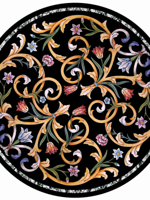 Black Floral Vine Coffee Table – 24x24 Round Epoxy Design with Mahogany Legs